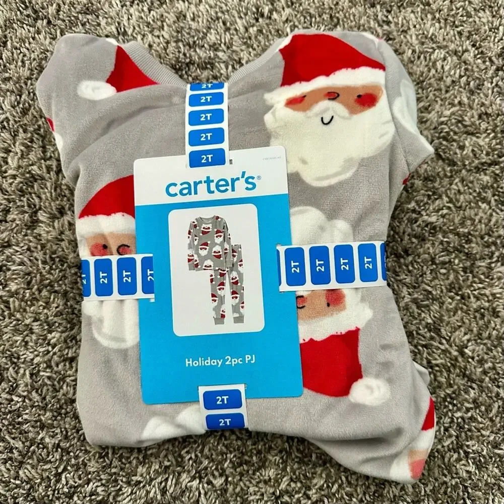 Carter's Festive Gray and Red Santa Pajamas Size 2T (1078)